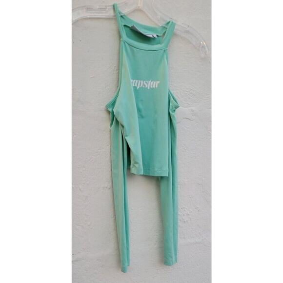Trapstar Its A Secret Womens Long Sleeve Crop Top Cold Shoulder Aqua Blue Small - Picture 1 of 6